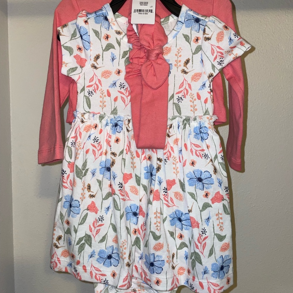 Floral Dress with Pink Cardigan